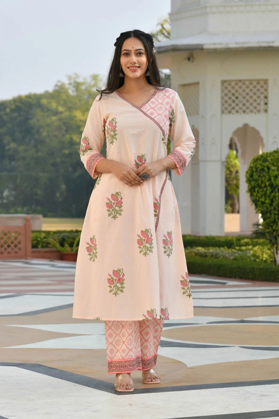  RX47 Aaheli Pink Printed Cotton Kurti With Bottom Dupatta